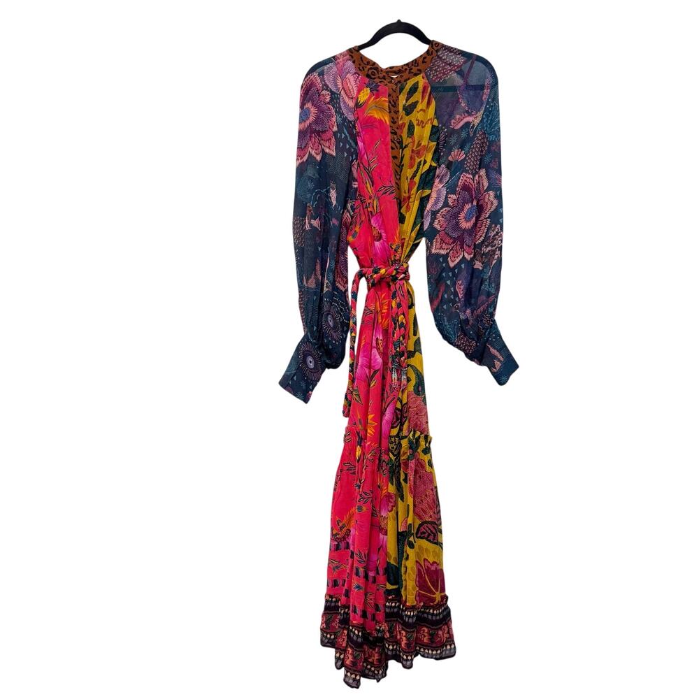 Farm Rio Mixed Prints Button Down Maxi Dress Long Sleeve Multicolor Size L NWT - Picture 5 of 13